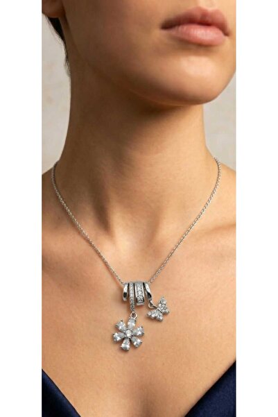 Meyra Accessories Meyra 316L Steel Charm Silver Color Zircon Stone Daisy and ...