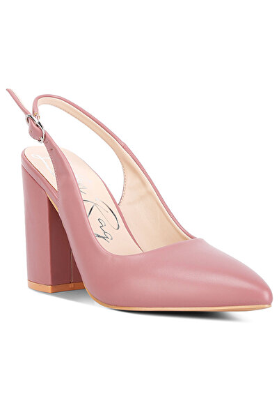 london Rag حذاء بكعب عريض صندل مدببة باللون الوردي الفاتح