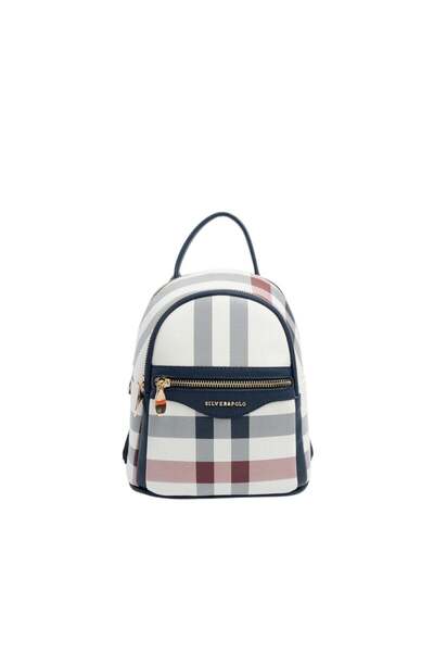 Silver Polo Silver & Polo Sp983 Women's Backpack Plaid White-Navy Blue