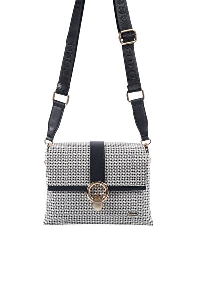 Silver Polo Ασημί & Polo SP1275 Γυναικεία τσάντα χιαστί Houndstooth καρό Μαύρ...