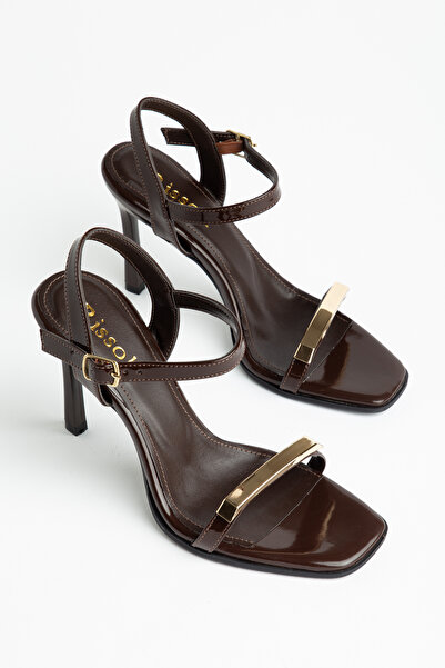 RİSSOLİ Women's Brown Patent Leather Blunt Toe Metal Buckle Detailed Stiletto...