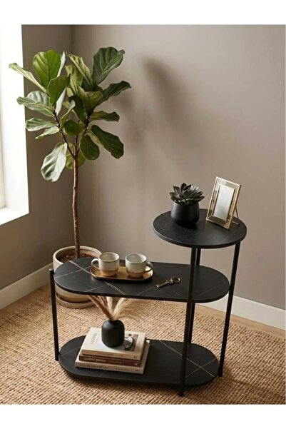 TrentonGCC Modern Black 3 Tier Side Table Metal Frame Coffee Table Living Roo...