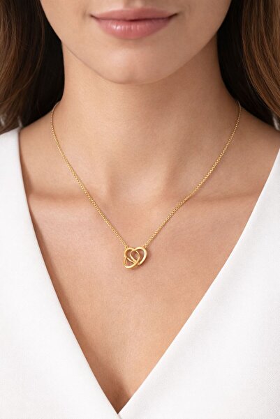 mirvia Paslanmaz Çelik Çift Kalp Kolye Altın Renk Kadın Kolye Sevgiliye Hediy...
