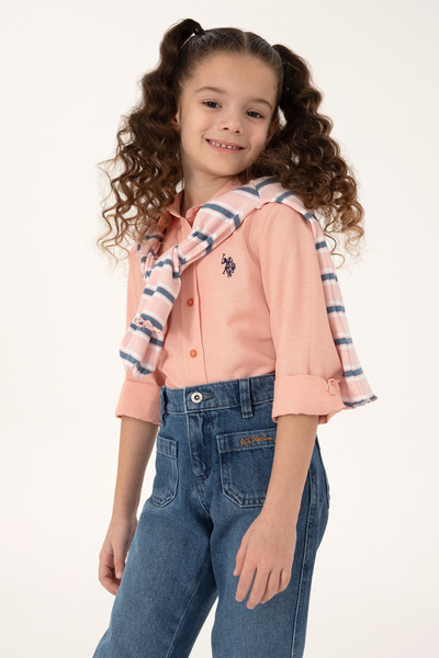 U.S. Polo Assn. Salmon Pink Girl's Shirt With Discreet Logo