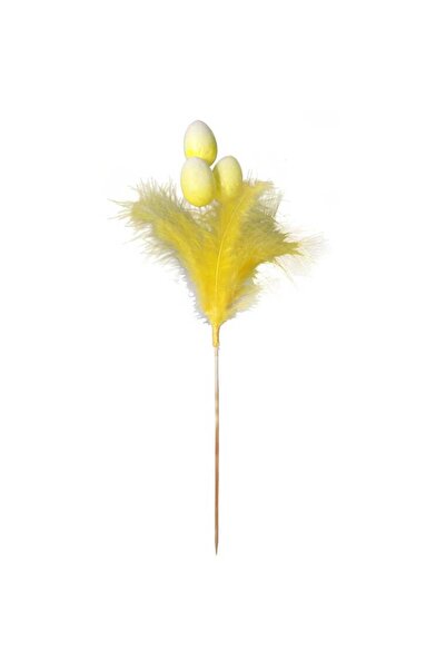 Goliat Ouă decorative galbene cu pene pe un băț de 36 cm