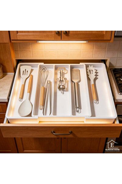 Elindor ® Cutlery and Kitchen Utensil Organizer, 5 Compartments, 57 × 38 × 5 ...