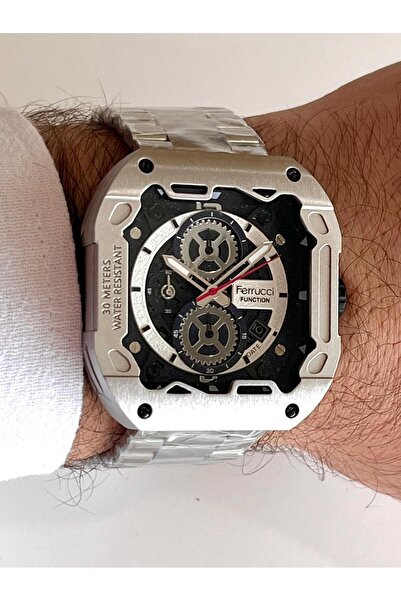 Ferrucci Kare Kadran Silver Renk Fonksiyonları Aktif Takvimli 45mm Kasa Çap E...