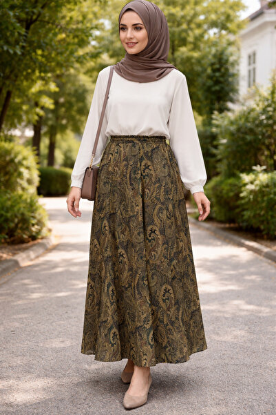 Giyinen Mağazaları Sitare Elastic Waist Shawl Pattern Full Length Lined Piece...