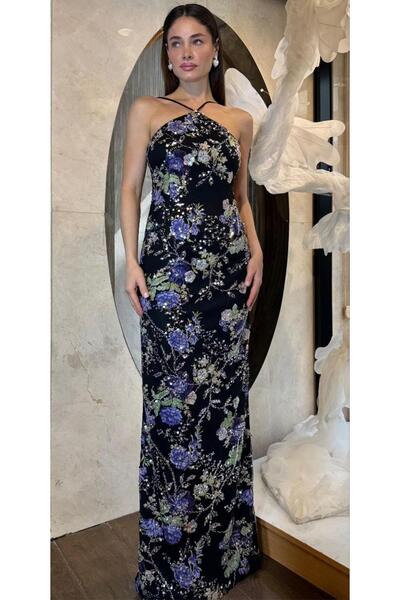 SpringStore Siyah Payet İşlemeli Abiye