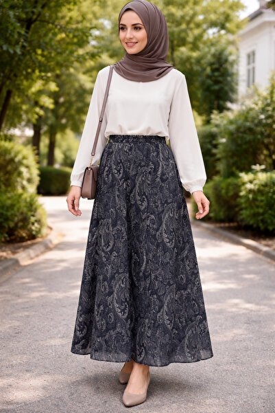 Giyinen Mağazaları Sitare Elastic Waist Shawl Pattern Full Length Lined Piece...