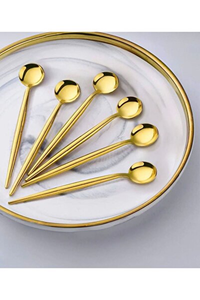 Ogeda Home, 6'lı Paslanmaz Titanyum Yuvarlak Gold Çay Kaşığı - 6'lı Gold Çay ...