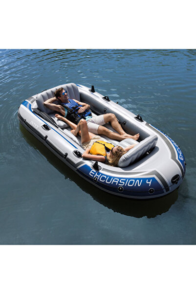 TOHA Intex Şişme Bot 4 Kişilik - Excursion 4 Kürek & Şişirme Pompası Tekne Se...