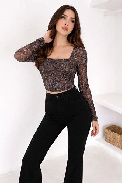 Cool & Sexy Women's Paisley Patterned Square Neck Blouse