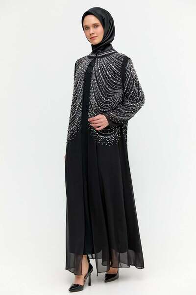 Setrms Taş Detaylı Tül Abaya Takım