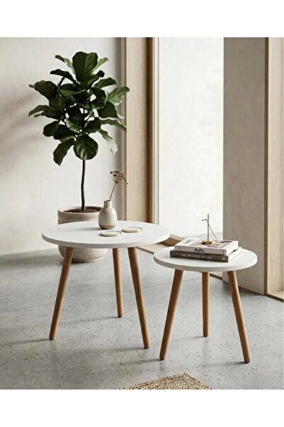 TrentonGCC طقم طاولات جانبية خشبية مستديرة حديثة، طقم طاولات قهوة بتصميم إسكن...