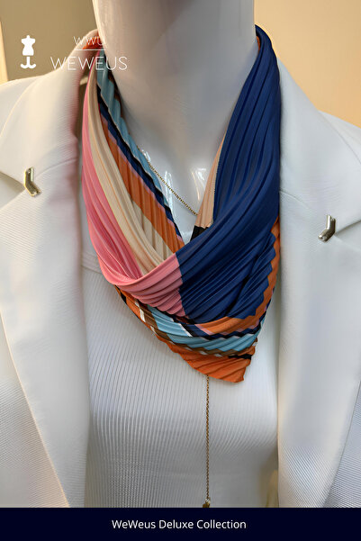 Weweus Summer Colorful Square Pattern Luxury Pleated Bandana Scarf
