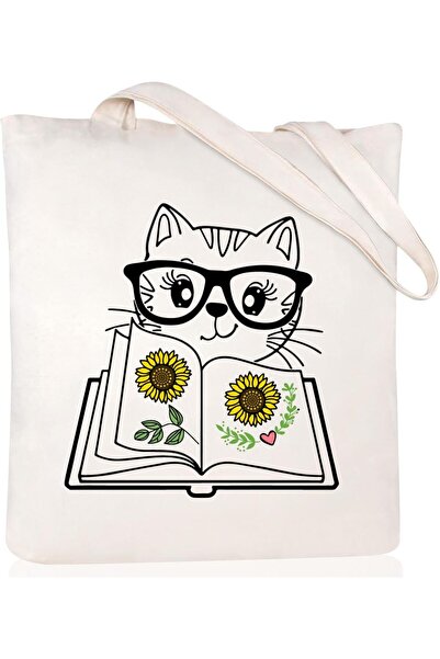 NASAQ Andeiltech Canvas Tote Bag for Women Aesthetic Cute Cat Shopping Grocer...