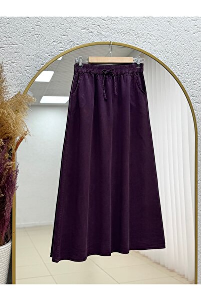 MİHRA STORE Lunona Double Pocketed Linen Skirt-Ma8256 Plum