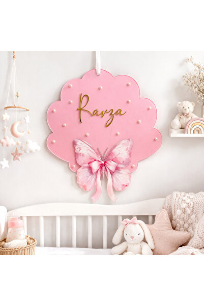 Güler Kaligrafi Kişiye Özel Bebek Odası Kapı Süsü Kelebek Figür Pleksi Kapı S...