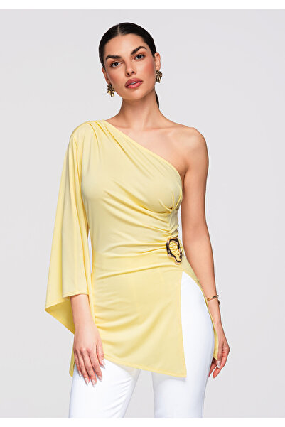 OMBRE Femei Cămașă Elegantă Asimetrică OW-SH-E0005 Galben