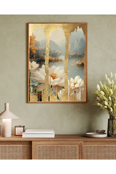 Tuba Decor Tablou într-o singură bucată cu ramă din lemn, serie de artă japandi