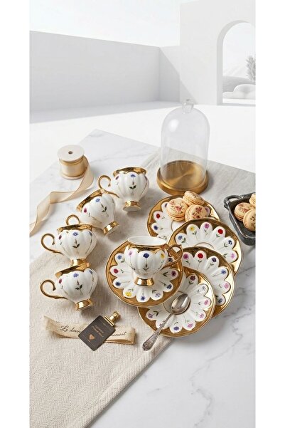 Ogeda Home, Buenos 6 Kişilik Gold Çiçek Desenli Fincan Takımı-6'lı Gold Çiçek...