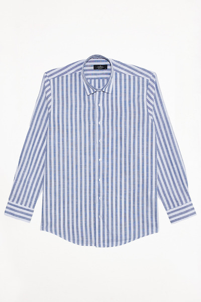 Tudors Men's Regular Fit Classic Cut 100% Cotton Striped Linen Effect Navy Bl...