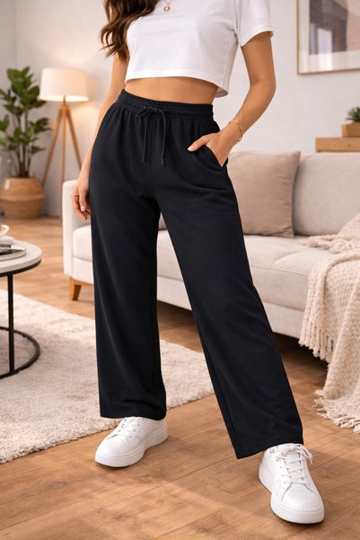 Melff Women's Wide-Leg Pants Soft-Textured Premium Fabric Relaxed Fit Casual & Sweatpants