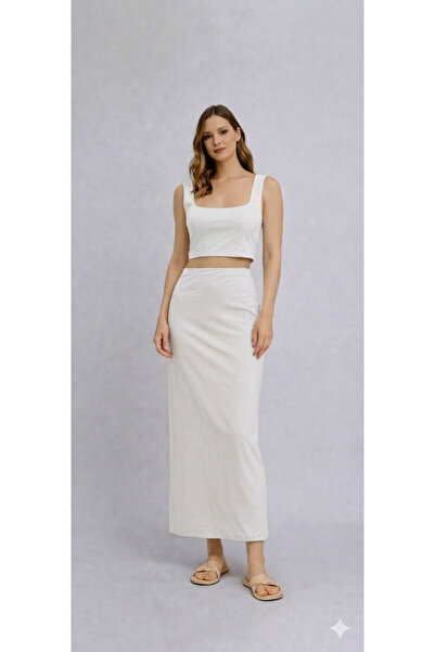 Kutaf Summer Cotton Piece Stretchy Fabric Skirt and Top Set - Mustard, White,...