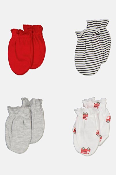 RENE ROFE Toddlers Girl 4 Pairs Allover Pattern Mittens, Red/Grey/White