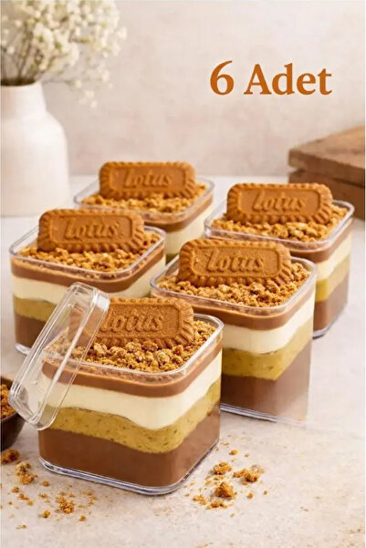 TUMU LIFE 6'lı Kare Tiramisu Cup 280 cc Mika Kase Plastik Şeffaf Kapaklı Sunu...