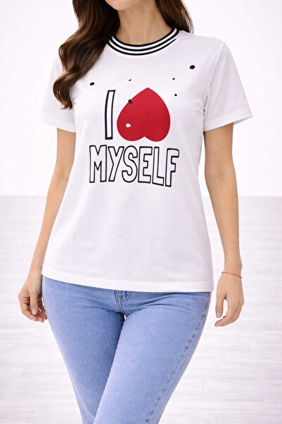 Benedetto Γυναικείο μπλουζάκι με κοντό μανίκι από 100% βαμβάκι με στάμπα I Lo...