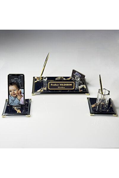 MERTKRİSTAL Kişiye Özel İsimlikli Masa Üstü Ofis Seti – Kalemlik, Telefon Sta...