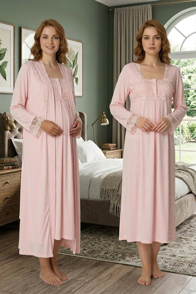 lohusahamile Комплект нощница от памук с дантелена нагръдница за бременни и р...