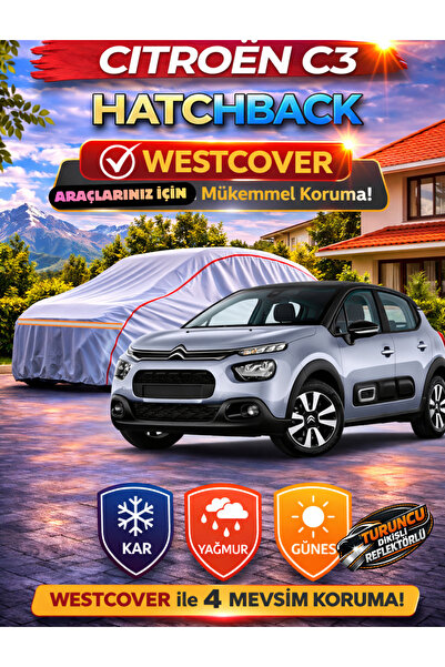 WestCover غطاء سيارة سيتروين C3 HB متوافق (خياطة برتقالية-رفيق) من ماركة أوتو...