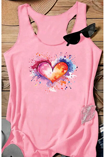 SUNFREE Heart Printed Women's Sleeveless Swimmer Athlete Tshirt