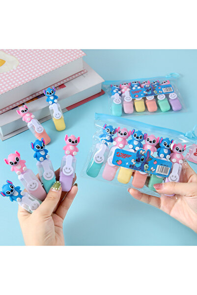 Schulzz ليلو - ستيتش مجموعة أقلام ملونة لطيفة مكونة من 6 قطع مع شخصيات صغيرة ...