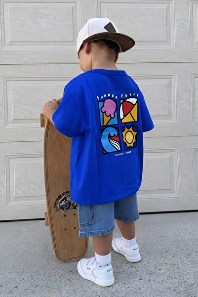 E-ROMA تي شيرت صيفي مطبوع كبير الحجم للأطفال من الجنسين 1GH4