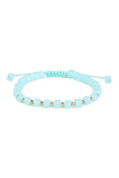One Gold Bracelet with 10 beads 14K Gold "585" and baby light blue cubic crys...