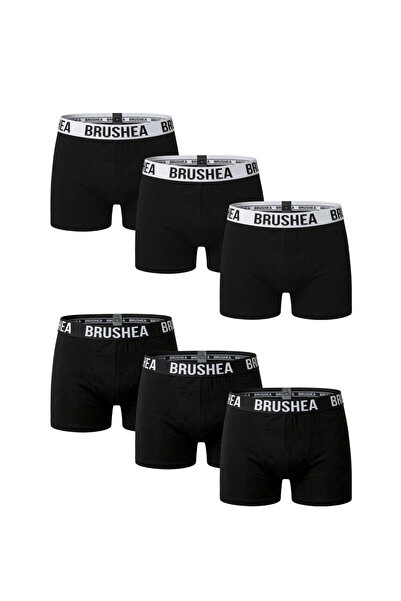 BRUSHEA Erkek Boxer Likralı Premıum 6'lı 3 Beyaz 3 Siyah