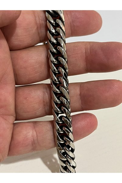 Açıkmeşe Ev Yaşam Ürünleri Kalın Cuban Link Zincir Bileklik - Kararmaz Çelik, Unisex Erkek Gümüş Renk, Hip Hop Tarzı
