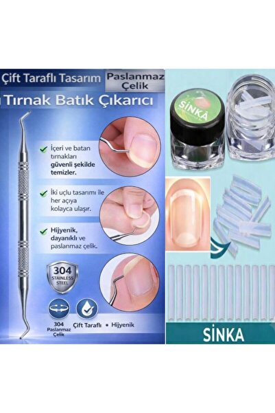 SİNKA Pedikür Batık Tırnak Klips Plastik 10 PCS + Küret Kronk Metal Aparat 2'...