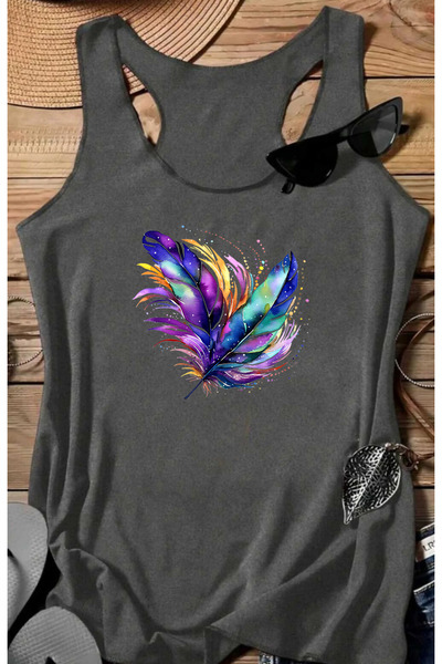 SUNFREE COLORFUL FEATHER B cu imprimeu Tricou pentru femei, fără mâneci, pent...