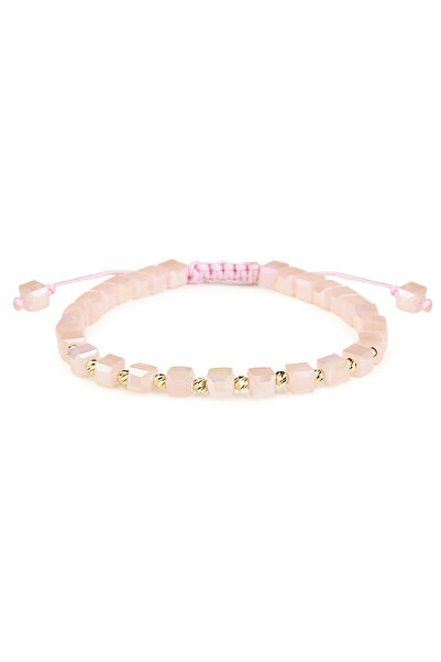 One Gold Bracelet with 10 beads 14K Gold "585" and baby pink cubic crystals, ...