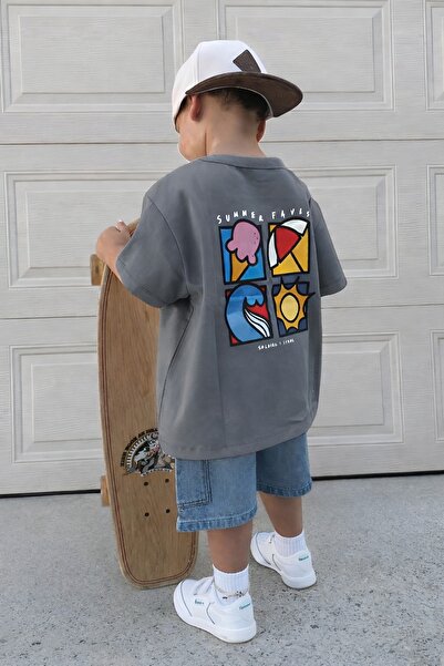 E-ROMA تي شيرت صيفي مطبوع كبير الحجم للأطفال من الجنسين 1GH4