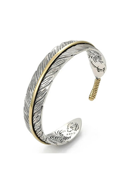 EFAYN.RO Vintage bracelet, delicate feather pattern, strong feather theme, un...