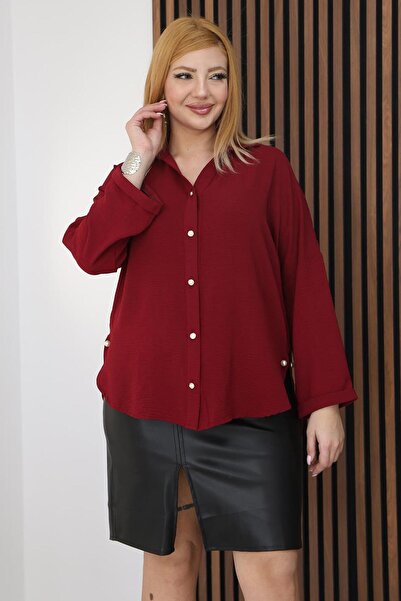 Siyezen Cămașă din țesătură Ayrobin, mărime mare, cu broșe de perle pe laterale