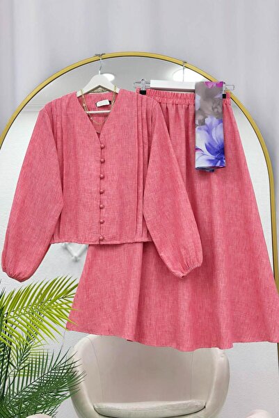 VOLT CLOTHİNG Drapeli̇ K Linen Skirt Suit