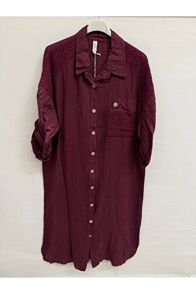 della moor Burgundy Italian Shoulder Length İtalyan Ö Knitted Detail Long g S...