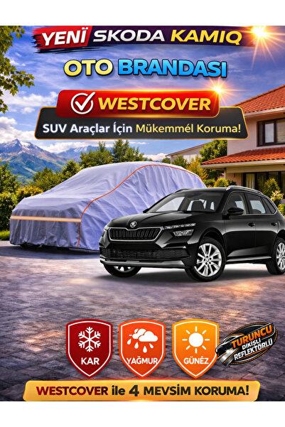 WestCover غطاء سيارة سكودا كاميك الجديد المتوافق (خياطة برتقالية-رمادية)، خيم...